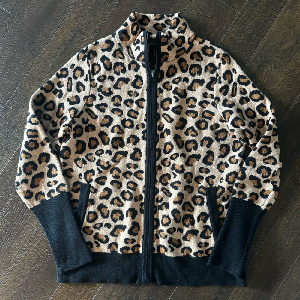 Rachel Zoe Animal Print Zip-up Sweater Sz M